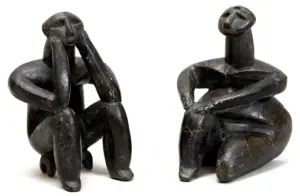 El pensador y La mujer sentada; 5000 a.C.; terracota (11,5 cm altura). Museo Nacional de Historia Rumana, Bucarest